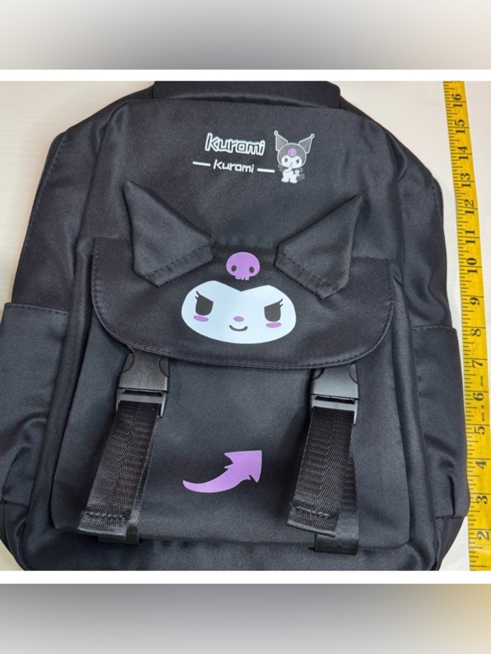 Black and Pink Accent Kuromi Backpack with Bow